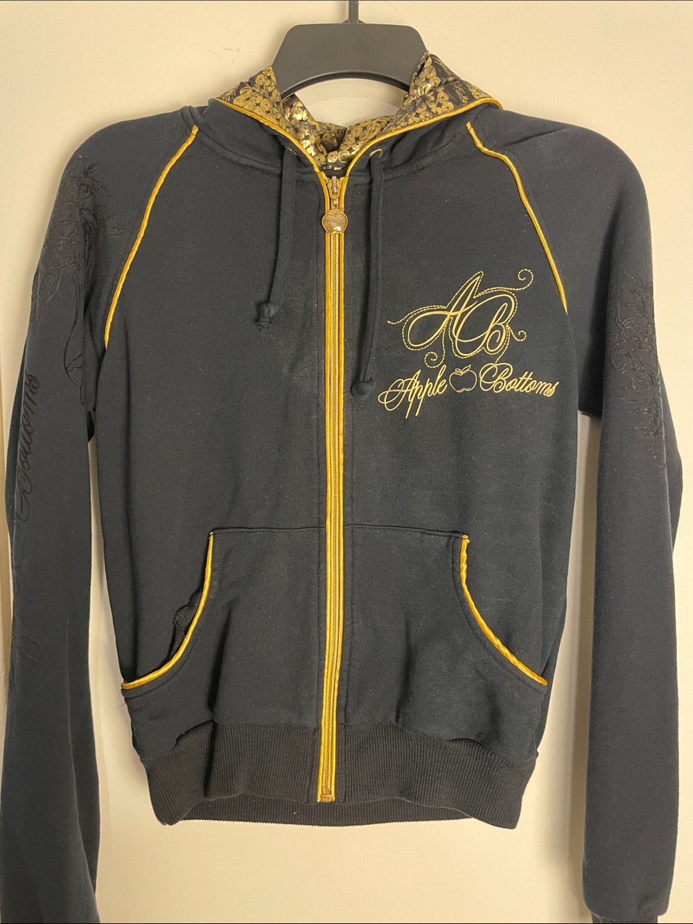 Apple Bottoms Black Zip Hoodie with Gold Trim